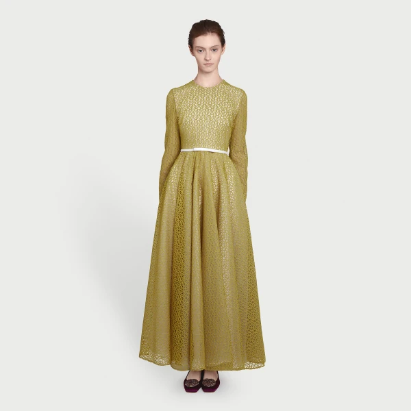 Giambattista Valli Long Mustard Ribbon Macramé Dress - Giambattista Valli Dresses - Romantic Couture - Shop at Coveti