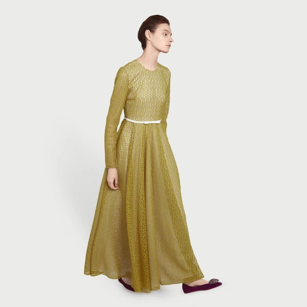 Giambattista Valli Long Mustard Ribbon Macramé Dress - Giambattista Valli Dresses - Romantic Couture - Shop at Coveti