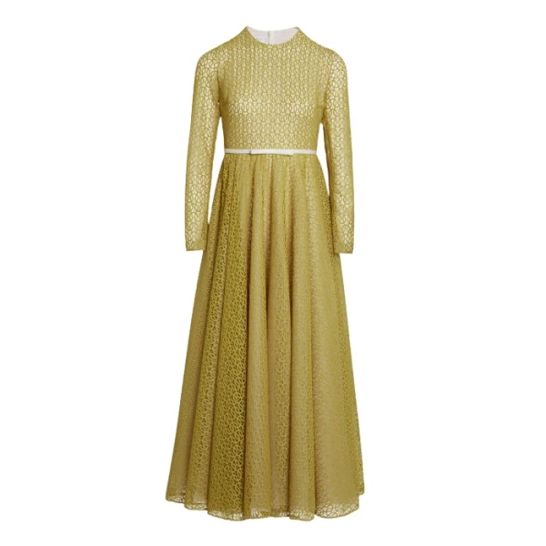 Giambattista Valli Long Mustard Ribbon Macramé Dress - Giambattista Valli Dresses - Romantic Couture - Shop at Coveti