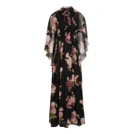 Giambattista Valli Long Pansies Black Silk Dress With Cape - Giambattista Valli Dresses - Romantic Couture - Shop at Coveti