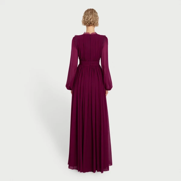 Giambattista Valli Long Purple Silk Dress And Lace Collar - Giambattista Valli Dresses - Romantic Couture - Shop at Coveti