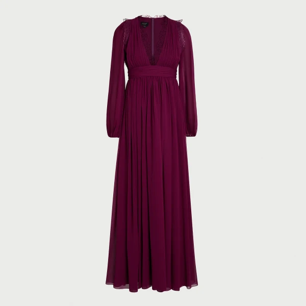 Giambattista Valli Long Purple Silk Dress And Lace Collar - Giambattista Valli Dresses - Romantic Couture - Shop at Coveti