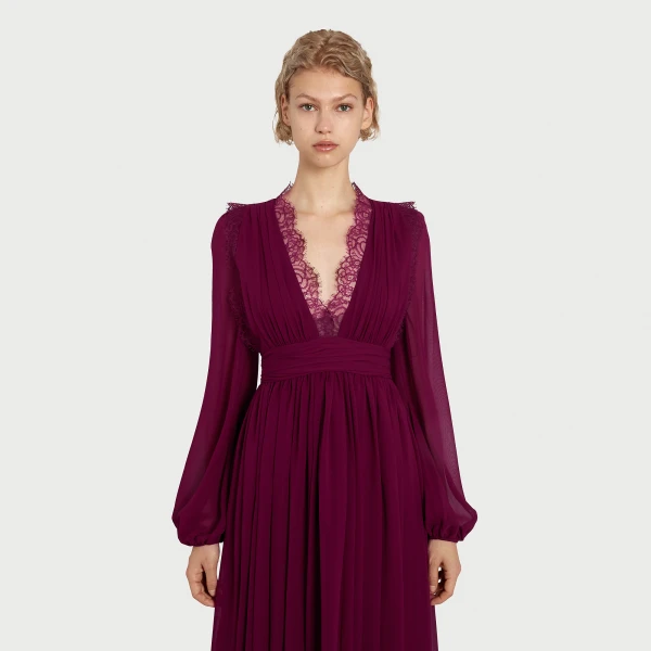 Giambattista Valli Long Purple Silk Dress And Lace Collar - Giambattista Valli Dresses - Romantic Couture - Shop at Coveti