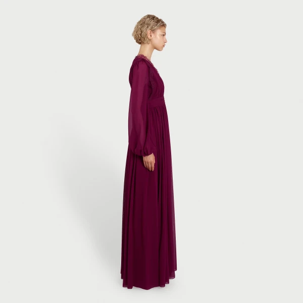 Giambattista Valli Long Purple Silk Dress And Lace Collar - Giambattista Valli Dresses - Romantic Couture - Shop at Coveti