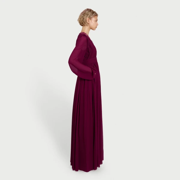 Giambattista Valli Long Purple Silk Dress And Lace Collar - Giambattista Valli Dresses - Romantic Couture - Shop at Coveti