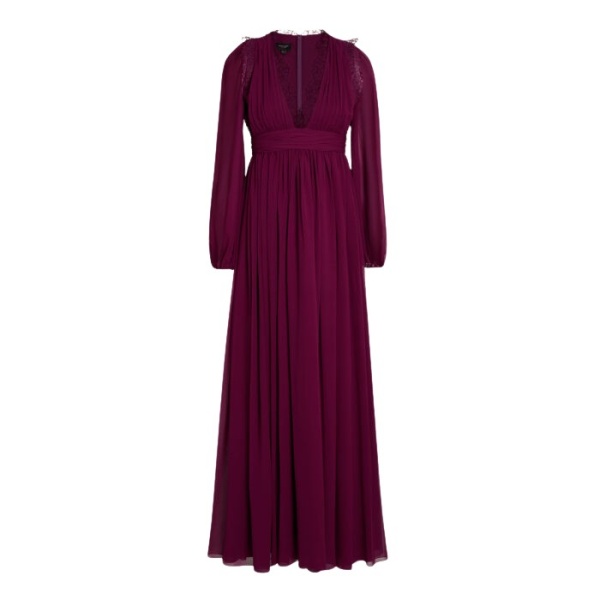 Giambattista Valli Long Purple Silk Dress And Lace Collar - Giambattista Valli Dresses - Romantic Couture - Shop at Coveti