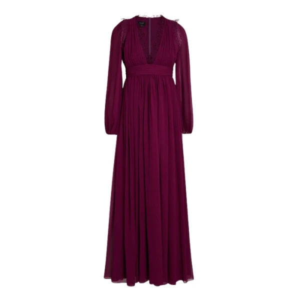 Giambattista Valli Long Purple Silk Dress And Lace Collar - Giambattista Valli Dresses - Romantic Couture - Shop at Coveti