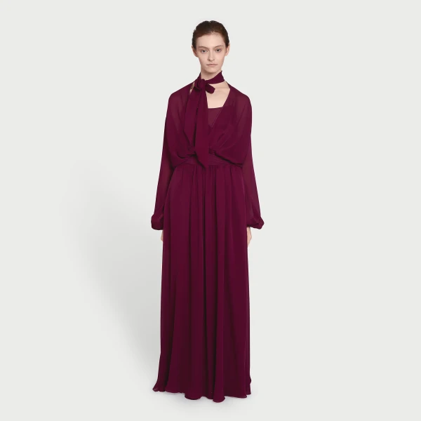 Giambattista Valli Long Purple Silk Dress With Self-Tie Neck - Giambattista Valli Dresses - Romantic Couture - Shop at Coveti