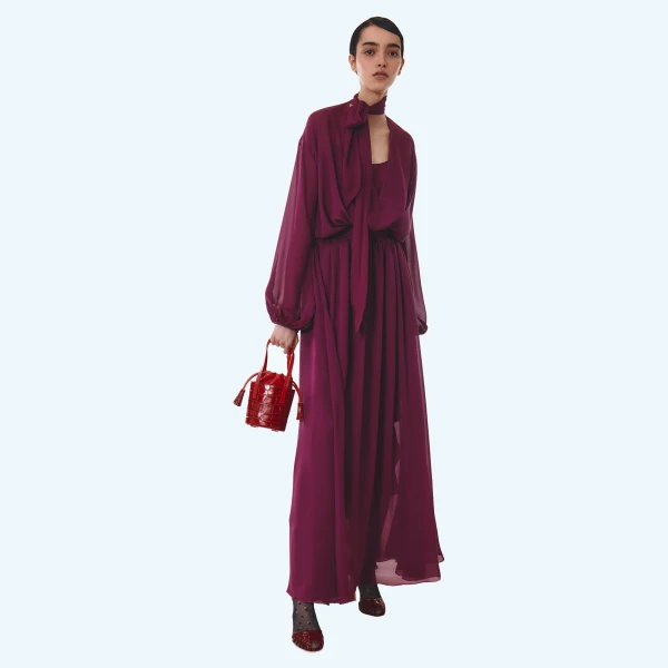 Giambattista Valli Long Purple Silk Dress With Self-Tie Neck - Giambattista Valli Dresses - Romantic Couture - Shop at Coveti