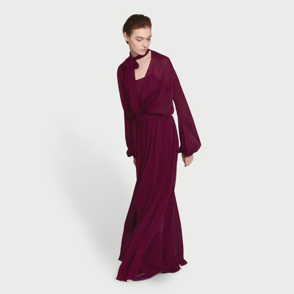 Giambattista Valli Long Purple Silk Dress With Self-Tie Neck - Giambattista Valli Dresses - Romantic Couture - Shop at Coveti