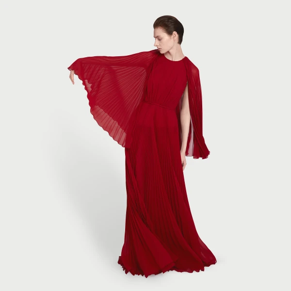 Giambattista Valli Long Red Cape Silk Dress - Giambattista Valli Dresses - Romantic Couture - Shop at Coveti