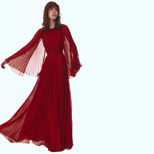 Giambattista Valli Long Red Cape Silk Dress - Giambattista Valli Dresses - Romantic Couture - Shop at Coveti