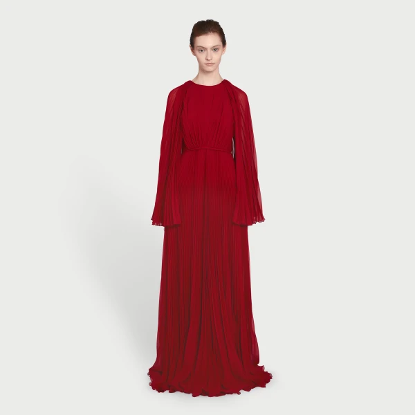 Giambattista Valli Long Red Cape Silk Dress - Giambattista Valli Dresses - Romantic Couture - Shop at Coveti