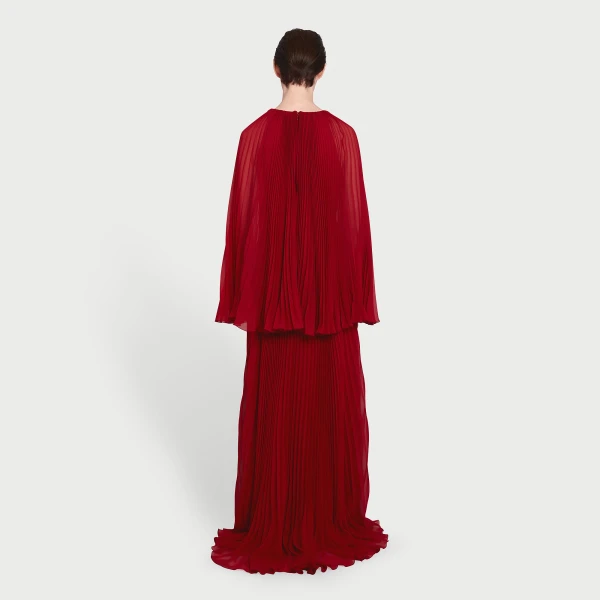Giambattista Valli Long Red Cape Silk Dress - Giambattista Valli Dresses - Romantic Couture - Shop at Coveti