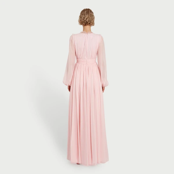 Giambattista Valli Long Rose Quartz Silk Dress And Lace Collar - Giambattista Valli Dresses - Romantic Couture - Shop at Coveti