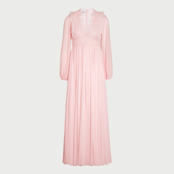 Giambattista Valli Long Rose Quartz Silk Dress And Lace Collar - Giambattista Valli Dresses - Romantic Couture - Shop at Coveti