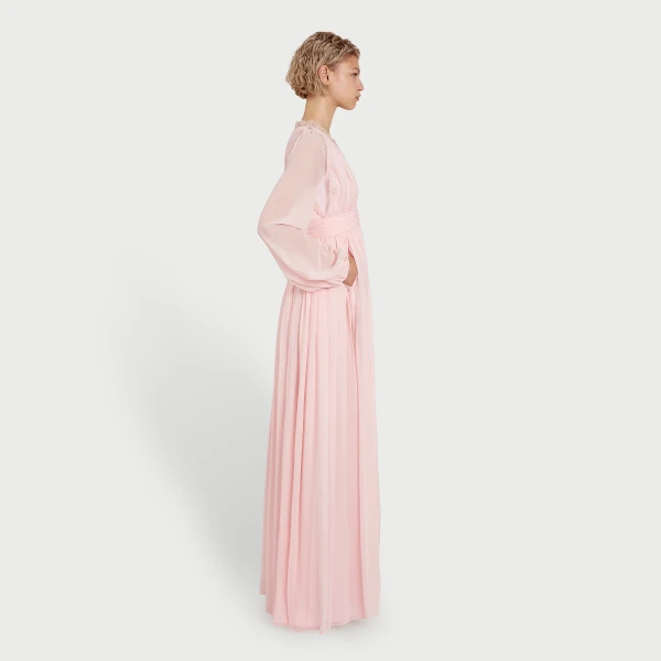 Giambattista Valli Long Rose Quartz Silk Dress And Lace Collar - Giambattista Valli Dresses - Romantic Couture - Shop at Coveti