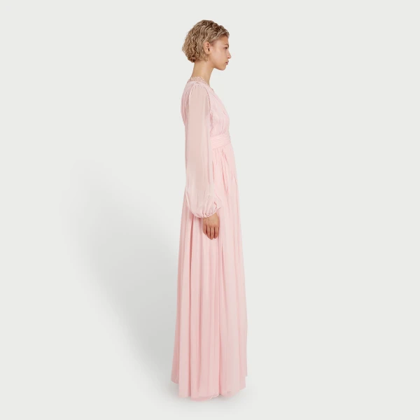 Giambattista Valli Long Rose Quartz Silk Dress And Lace Collar - Giambattista Valli Dresses - Romantic Couture - Shop at Coveti