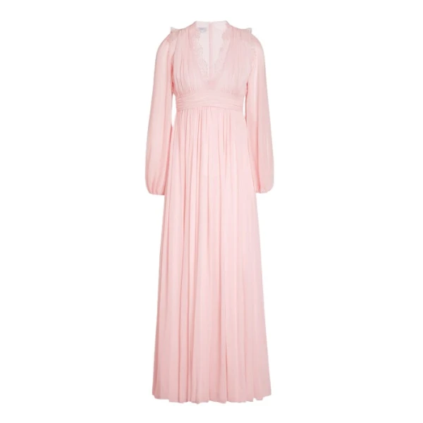 Giambattista Valli Long Rose Quartz Silk Dress And Lace Collar - Giambattista Valli Dresses - Romantic Couture - Shop at Coveti