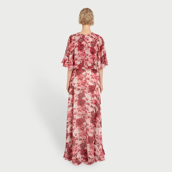 Giambattista Valli Long Ruby Pansies Silk Dress With Cape - Giambattista Valli Dresses - Romantic Couture - Shop at Coveti