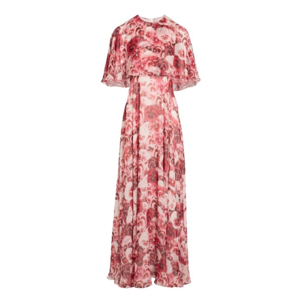 Giambattista Valli Long Ruby Pansies Silk Dress With Cape - Giambattista Valli Dresses - Romantic Couture - Shop at Coveti