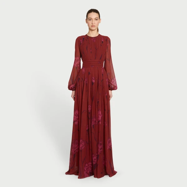 Giambattista Valli Macro Carnation Long Fitted Silk Dress - Giambattista Valli Dresses - Romantic Couture - Shop at Coveti