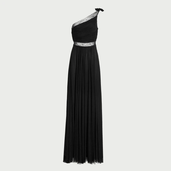 Giambattista Valli Maxi Asymmetrical Black Dress In Lace - Giambattista Valli Dresses - Romantic Couture - Shop at Coveti