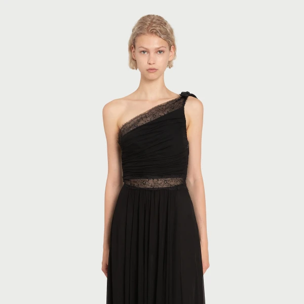 Giambattista Valli Maxi Asymmetrical Black Dress In Lace - Giambattista Valli Dresses - Romantic Couture - Shop at Coveti