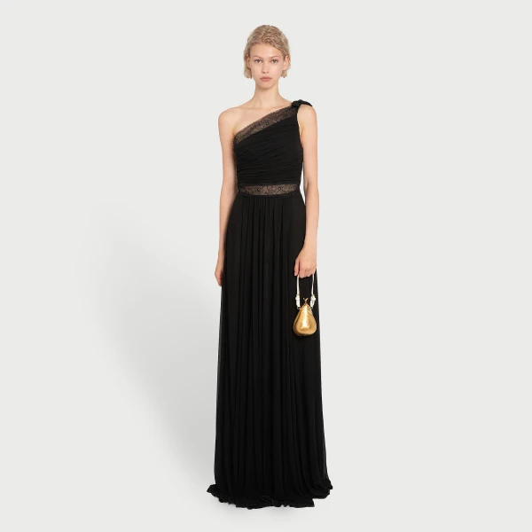 Giambattista Valli Maxi Asymmetrical Black Dress In Lace - Giambattista Valli Dresses - Romantic Couture - Shop at Coveti
