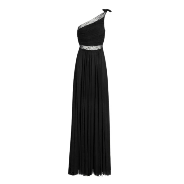 Giambattista Valli Maxi Asymmetrical Black Dress In Lace - Giambattista Valli Dresses - Romantic Couture - Shop at Coveti