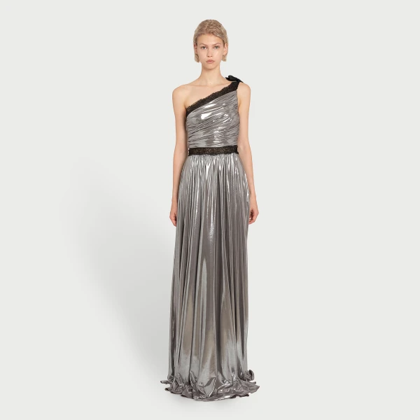 Giambattista Valli Maxi Asymmetrical Silver Liquid Jersey Dress - Giambattista Valli Dresses - Romantic Couture - Shop at Coveti