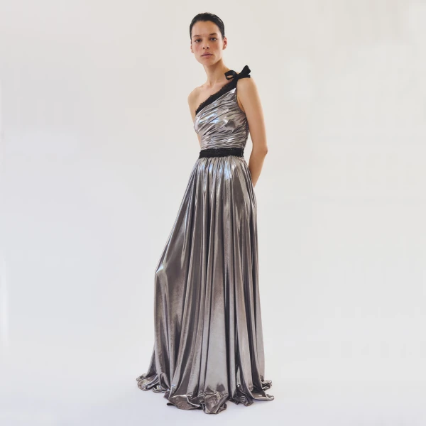 Giambattista Valli Maxi Asymmetrical Silver Liquid Jersey Dress - Giambattista Valli Dresses - Romantic Couture - Shop at Coveti