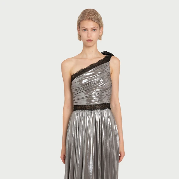 Giambattista Valli Maxi Asymmetrical Silver Liquid Jersey Dress - Giambattista Valli Dresses - Romantic Couture - Shop at Coveti