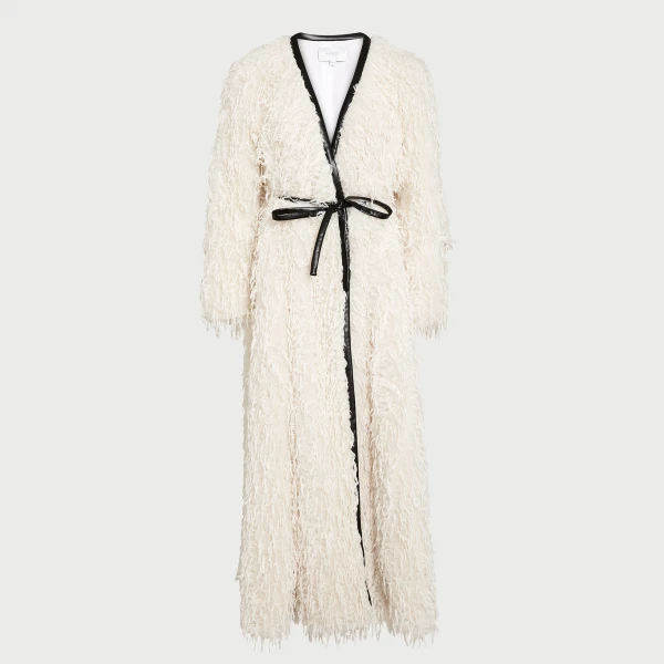 Giambattista Valli Maxi Ivory Coat In Feathery Fake Fur - Giambattista Valli Coats - Romantic Couture - Shop at Coveti