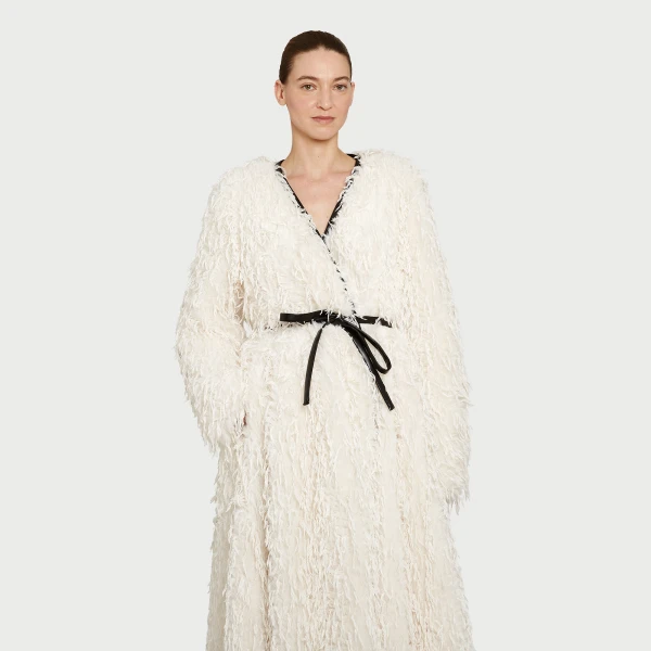 Giambattista Valli Maxi Ivory Coat In Feathery Fake Fur - Giambattista Valli Coats - Romantic Couture - Shop at Coveti