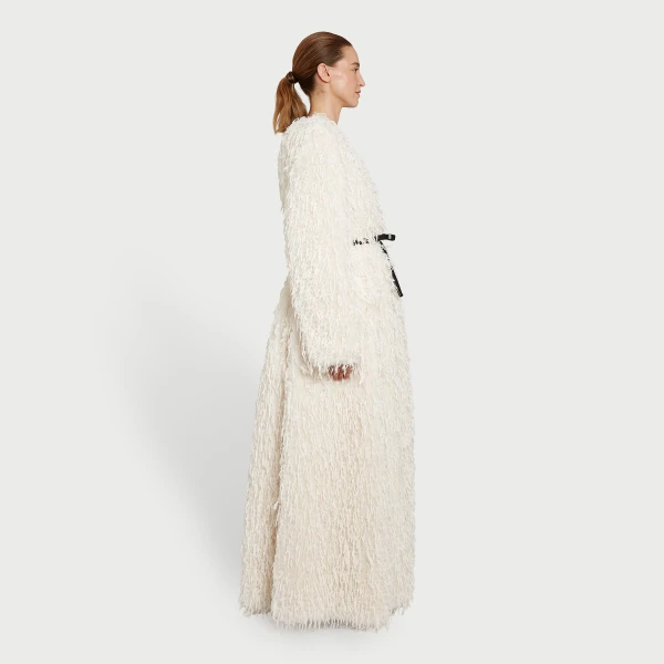 Giambattista Valli Maxi Ivory Coat In Feathery Fake Fur - Giambattista Valli Coats - Romantic Couture - Shop at Coveti