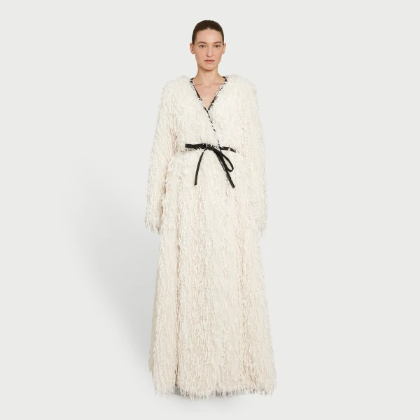 Giambattista Valli Maxi Ivory Coat In Feathery Fake Fur - Giambattista Valli Coats - Romantic Couture - Shop at Coveti