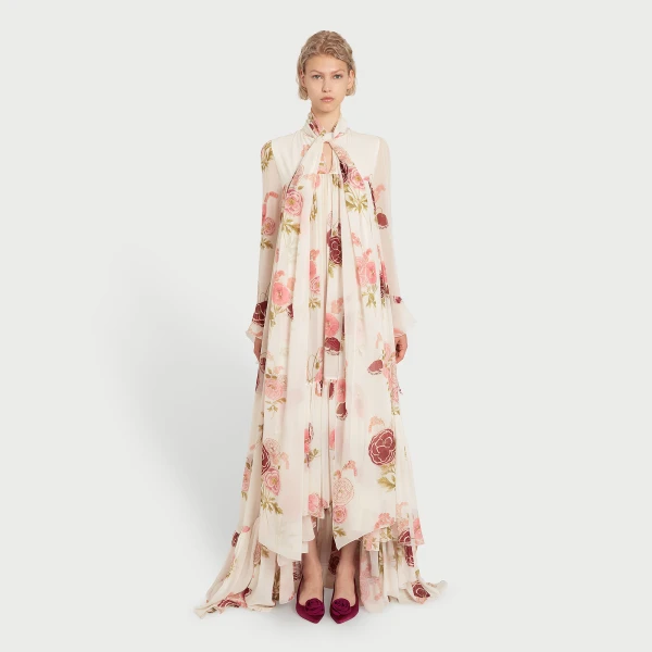 Giambattista Valli Maxi Pansies Creamy Silk Dress - Giambattista Valli Dresses - Romantic Couture - Shop at Coveti
