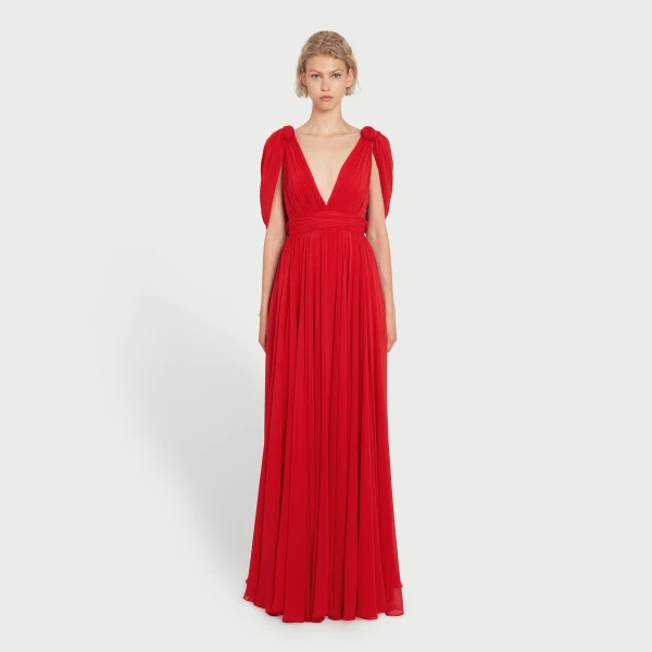 Giambattista Valli Maxi Red Silk Dress With Draped Shoulders - Giambattista Valli Dresses - Romantic Couture - Shop at Coveti
