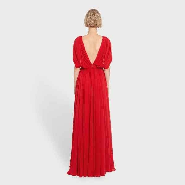 Giambattista Valli Maxi Red Silk Dress With Draped Shoulders - Giambattista Valli Dresses - Romantic Couture - Shop at Coveti