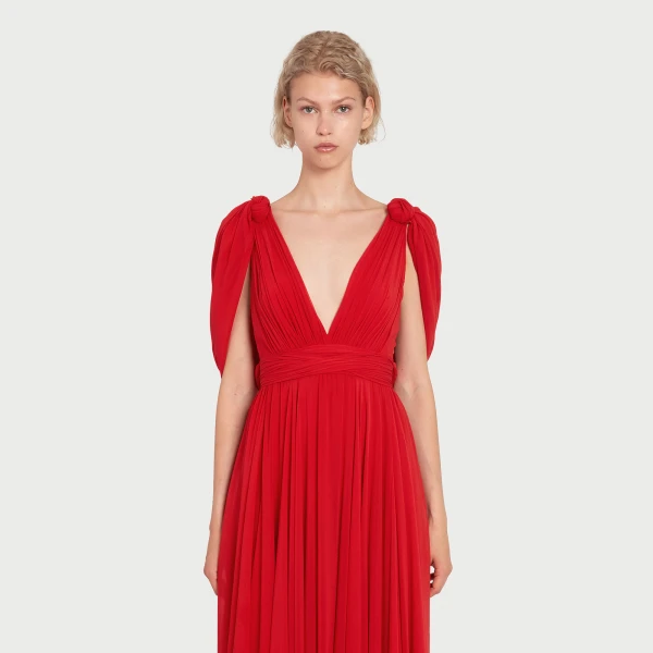 Giambattista Valli Maxi Red Silk Dress With Draped Shoulders - Giambattista Valli Dresses - Romantic Couture - Shop at Coveti