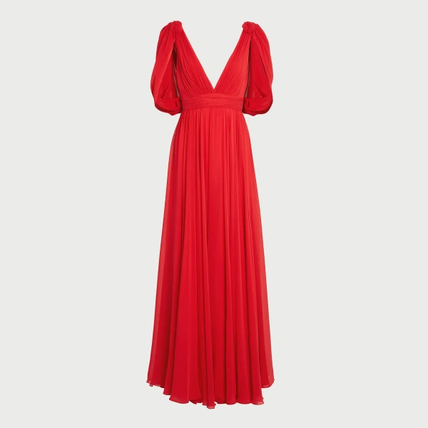 Giambattista Valli Maxi Red Silk Dress With Draped Shoulders - Giambattista Valli Dresses - Romantic Couture - Shop at Coveti