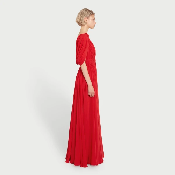 Giambattista Valli Maxi Red Silk Dress With Draped Shoulders - Giambattista Valli Dresses - Romantic Couture - Shop at Coveti