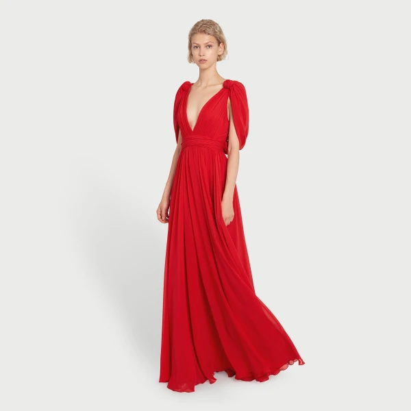Giambattista Valli Maxi Red Silk Dress With Draped Shoulders - Giambattista Valli Dresses - Romantic Couture - Shop at Coveti