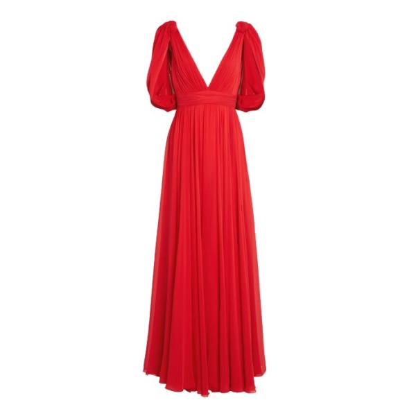 Giambattista Valli Maxi Red Silk Dress With Draped Shoulders - Giambattista Valli Dresses - Romantic Couture - Shop at Coveti