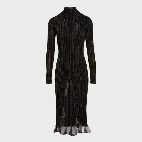Giambattista Valli Midi Black And Gold Dress With Ruffles - Giambattista Valli Dresses - Romantic Couture - Shop at Coveti