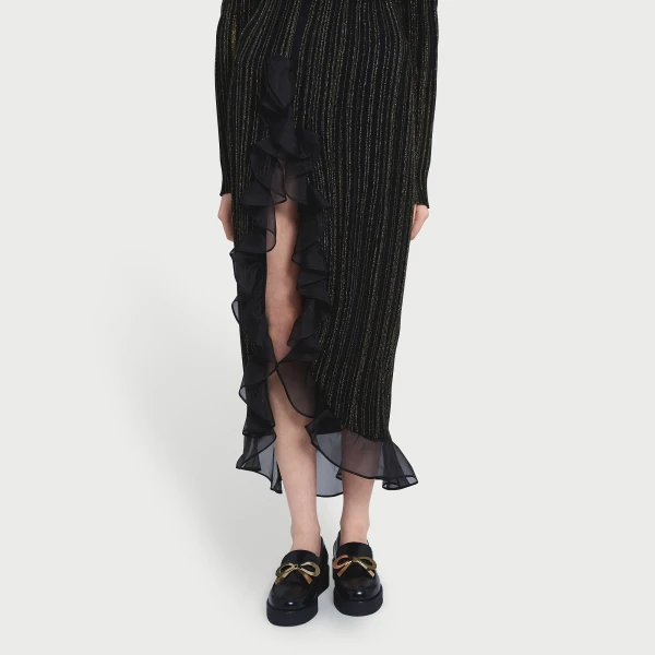 Giambattista Valli Midi Black And Gold Dress With Ruffles - Giambattista Valli Dresses - Romantic Couture - Shop at Coveti
