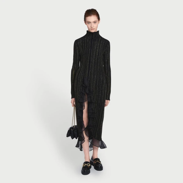 Giambattista Valli Midi Black And Gold Dress With Ruffles - Giambattista Valli Dresses - Romantic Couture - Shop at Coveti