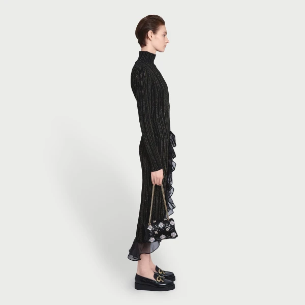 Giambattista Valli Midi Black And Gold Dress With Ruffles - Giambattista Valli Dresses - Romantic Couture - Shop at Coveti