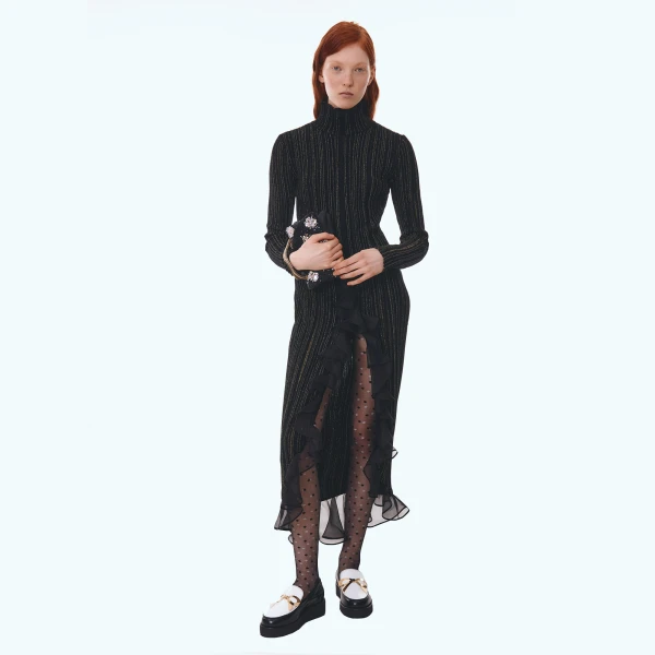 Giambattista Valli Midi Black And Gold Dress With Ruffles - Giambattista Valli Dresses - Romantic Couture - Shop at Coveti
